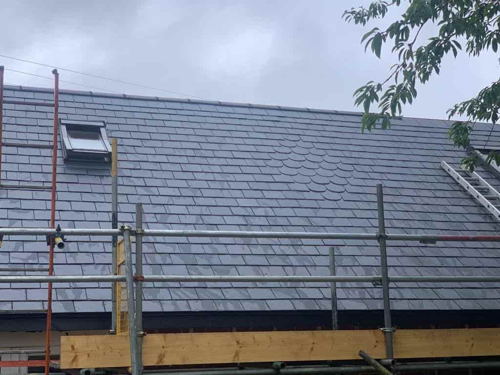 this is a photo of a new slate roof installed in Whitstable. All works carried out by Whitstable Roofers