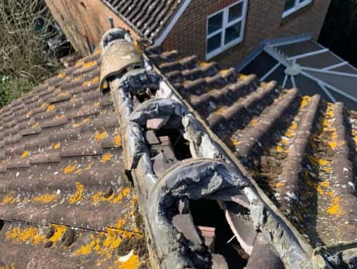 this is a photo of a roof that needs the bonnet tiles replaced in Whitstable